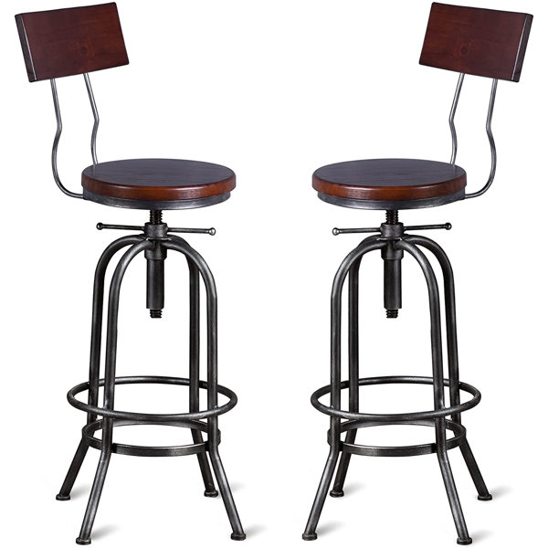 Williston Industrial Bar StoolAdjustable Swivel Round Wood Metal